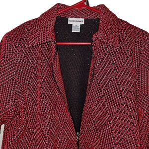 ALFRED DUNNER Shimmer Tweed Dress Jacket Womens Size 10 Red/black Houndstooth